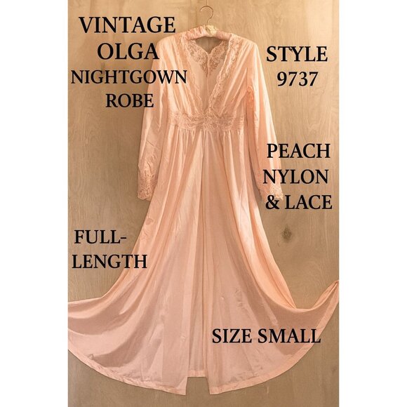 Olga Other - Vintage Olga Nightgown Robe Pink Nylon Lace Long Sleeve Style 9737 Size S USA